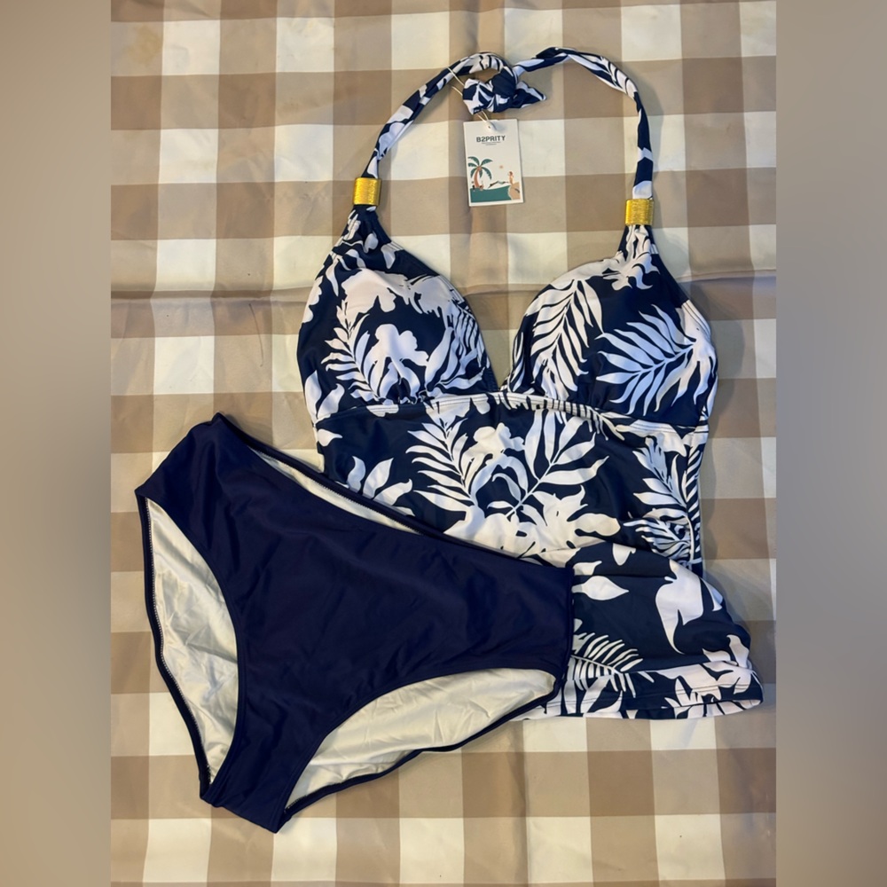 Amazon Tropical Navy and White Bikini